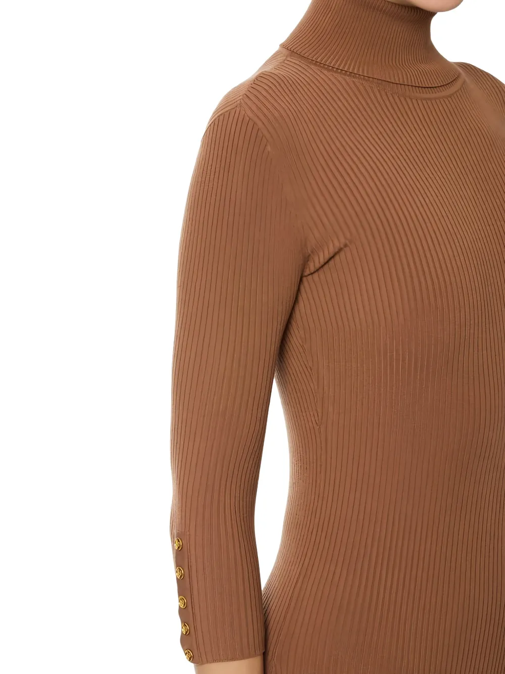 Elisabetta Franchi Geribbelde midi-jurk met borstzak Bruin