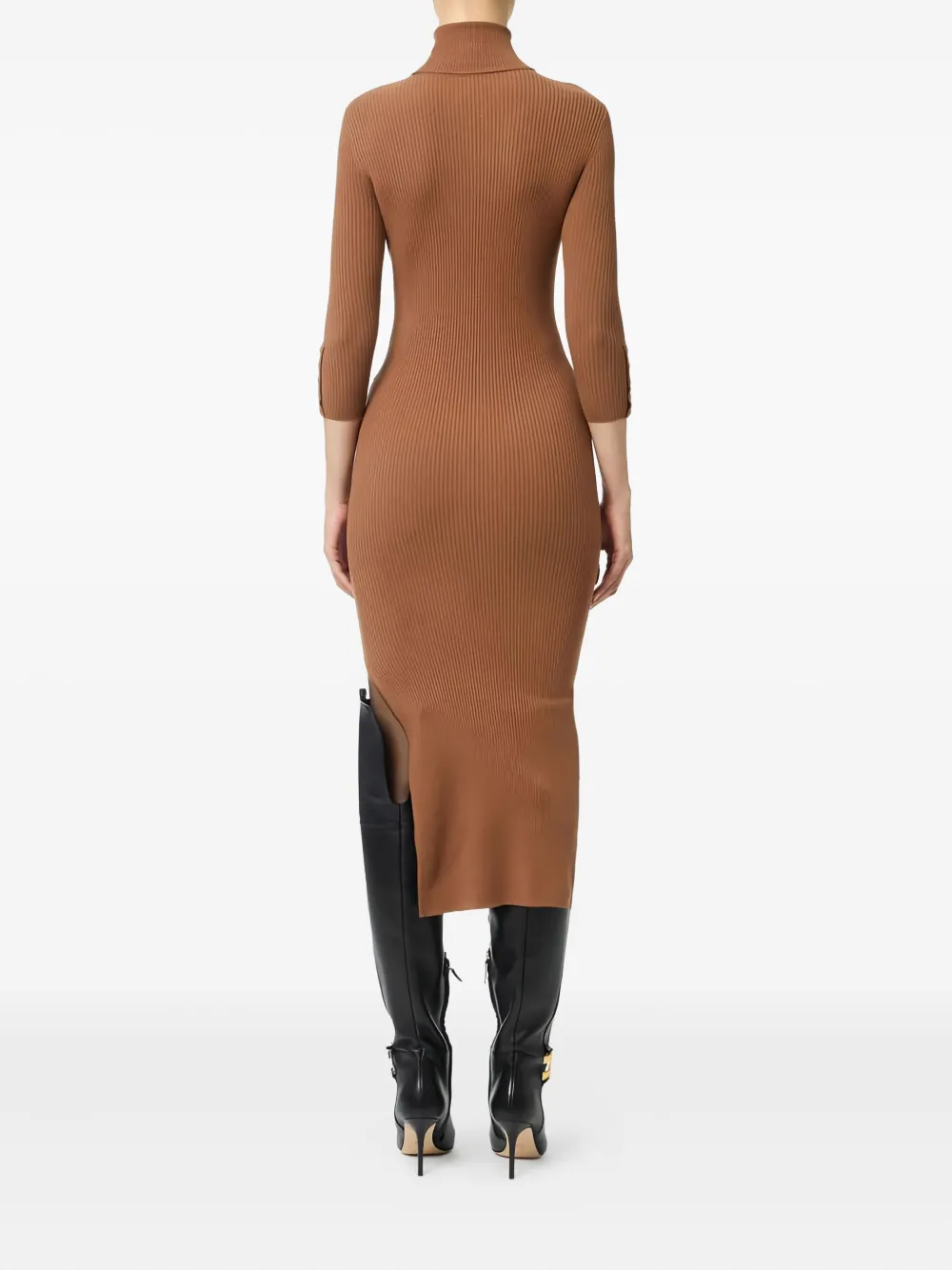 Elisabetta Franchi Geribbelde midi-jurk met borstzak Bruin