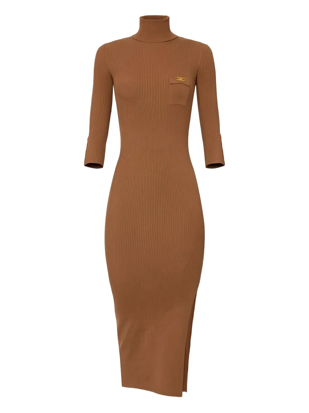Elisabetta Franchi ribbed chest-pocket midi dress | Brown | Image 1
