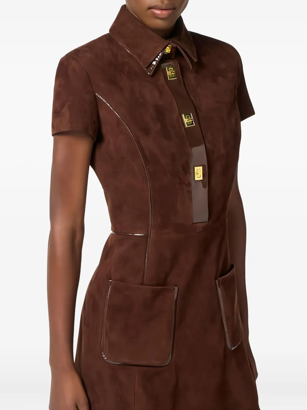 Elisabetta Franchi Suède mini-jurk met draaislot Bruin