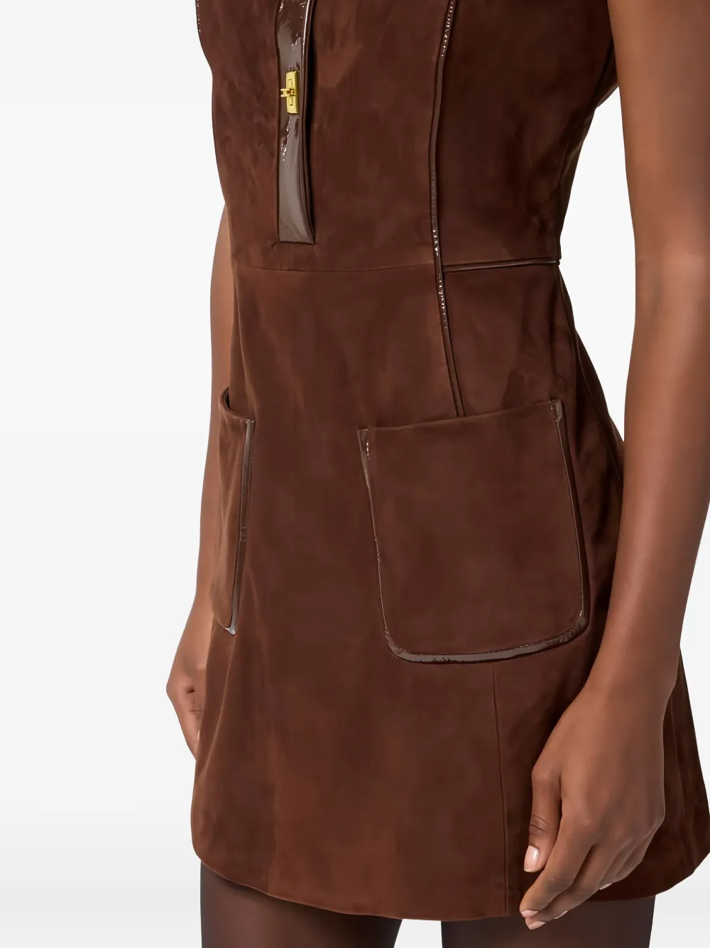 Elisabetta Franchi Suède mini-jurk met draaislot Bruin