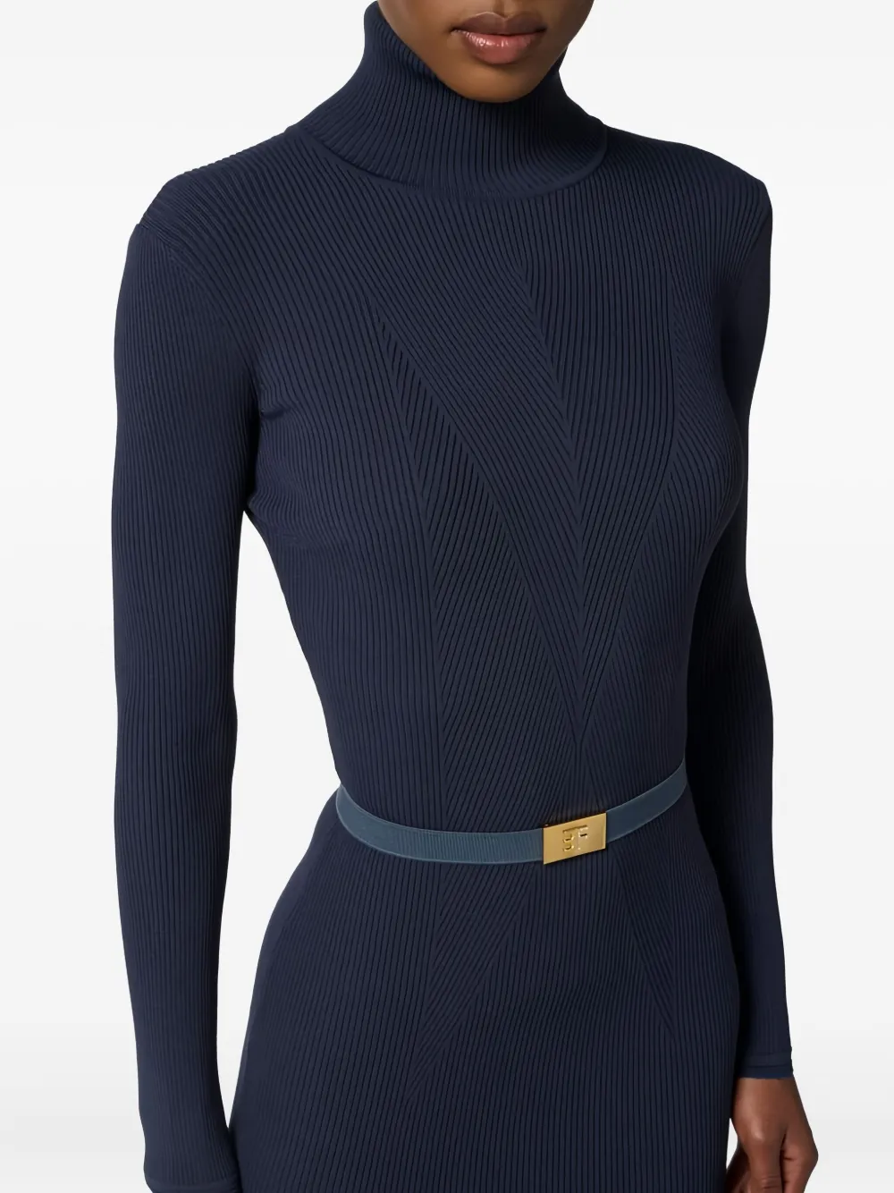 Elisabetta Franchi Ribbed Long-sleeve Mini Dress In Blue