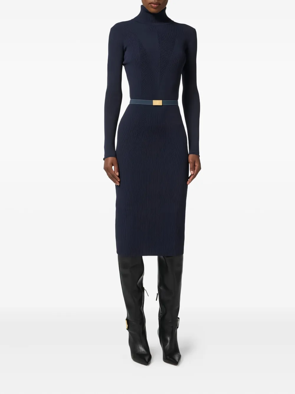 Elisabetta Franchi ribbed long-sleeve mini dress - Blauw