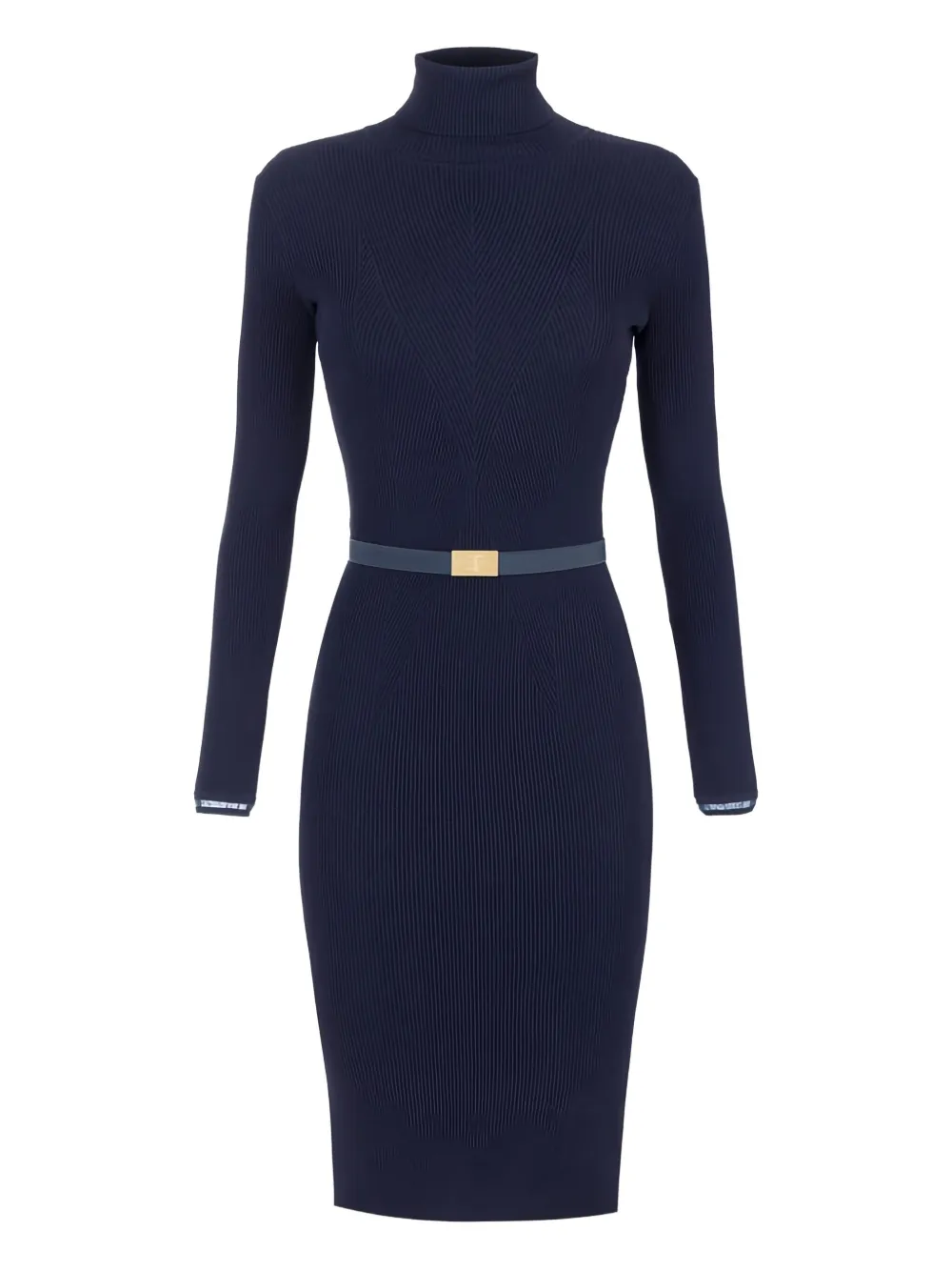 Elisabetta Franchi Ribbed Long-sleeve Mini Dress In Blue