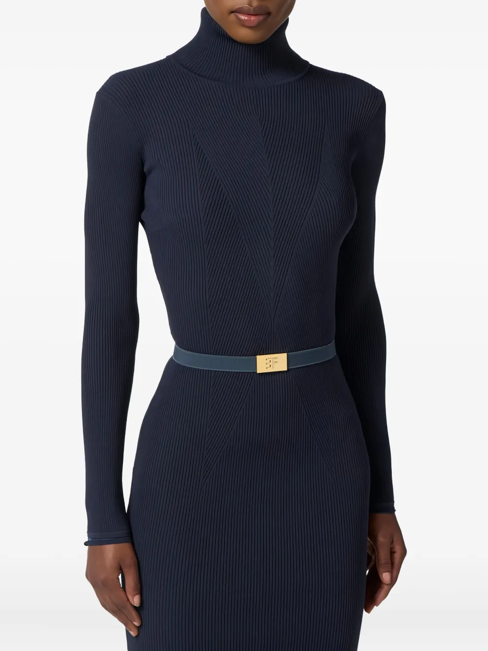 Elisabetta Franchi Ribbed Long-sleeve Mini Dress In Blue