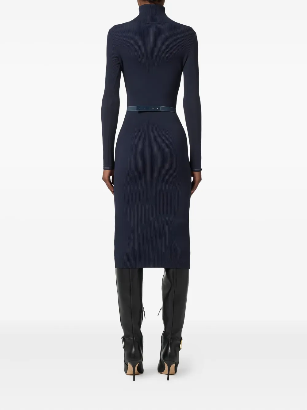 Elisabetta Franchi Ribbed Long-sleeve Mini Dress In Blue
