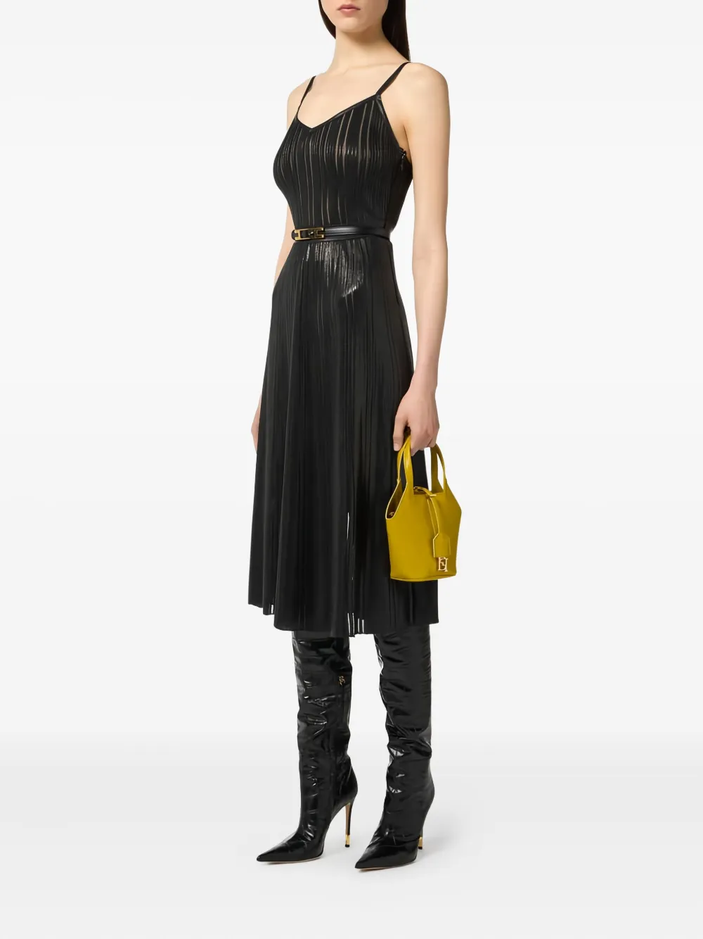 Elisabetta Franchi laminated ribbed midi dress - Zwart
