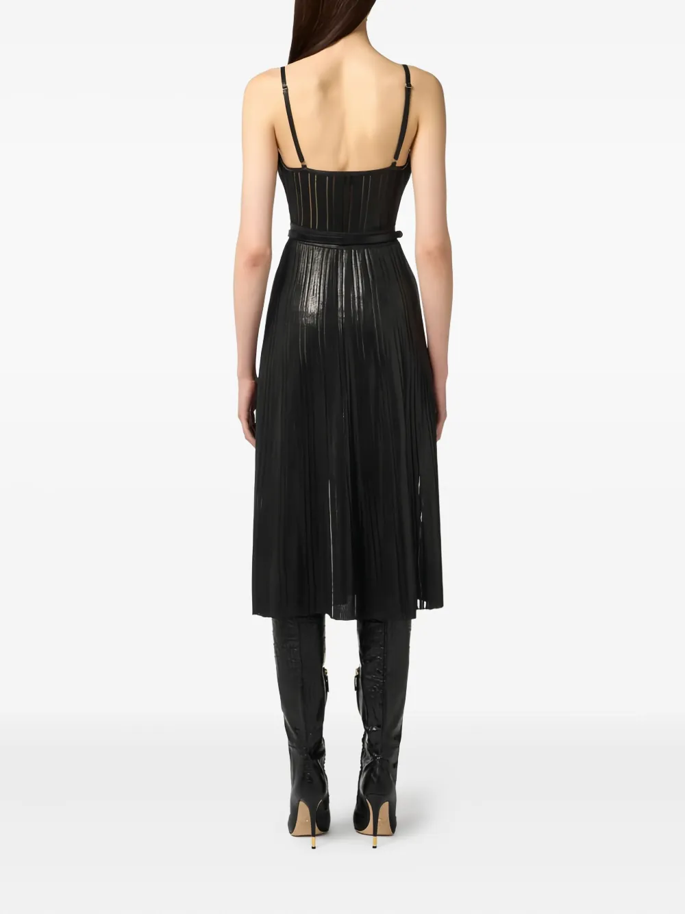 Elisabetta Franchi Gelamineerde geribde midi-jurk Zwart