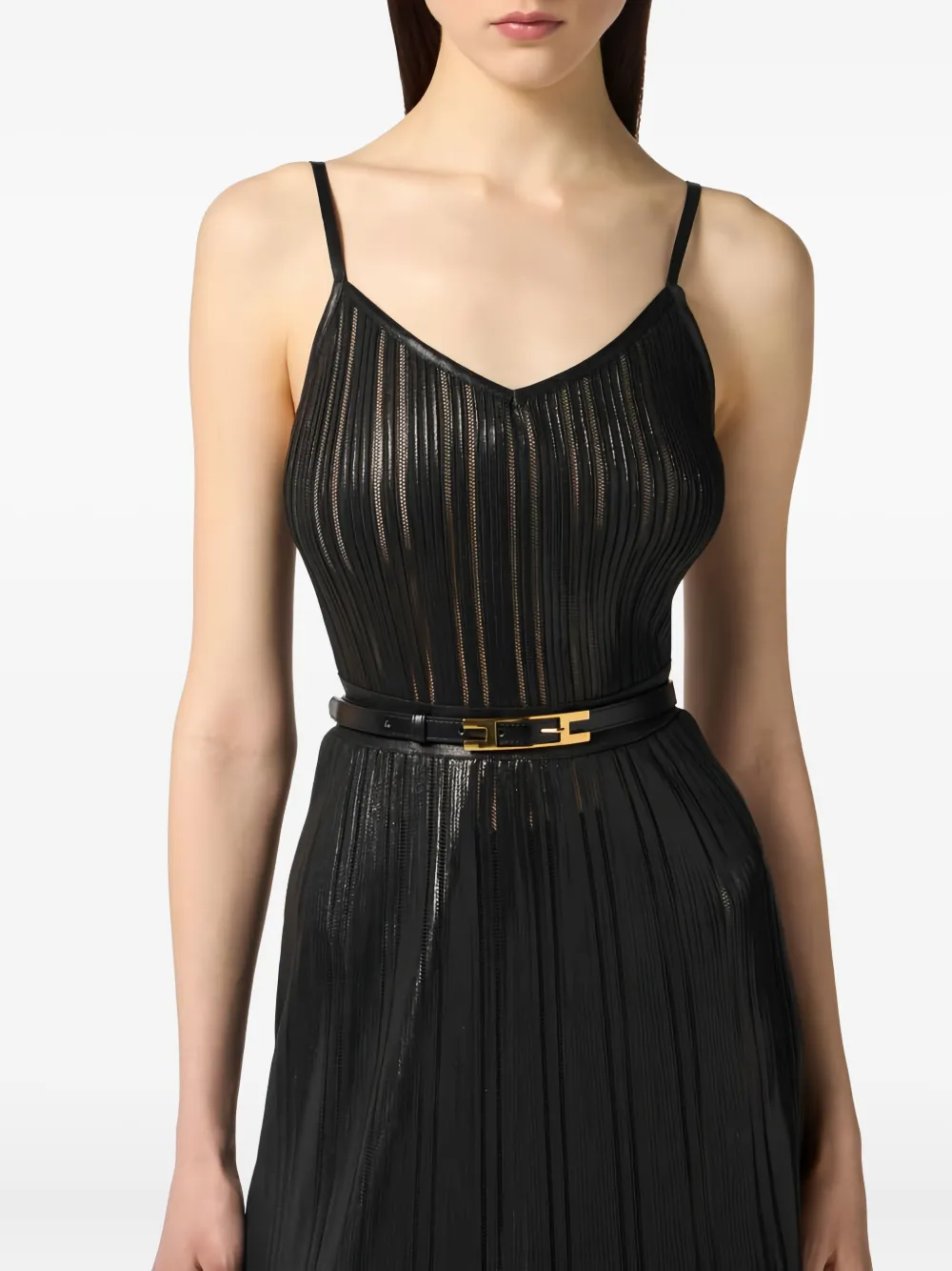 Elisabetta Franchi Gelamineerde geribde midi-jurk Zwart