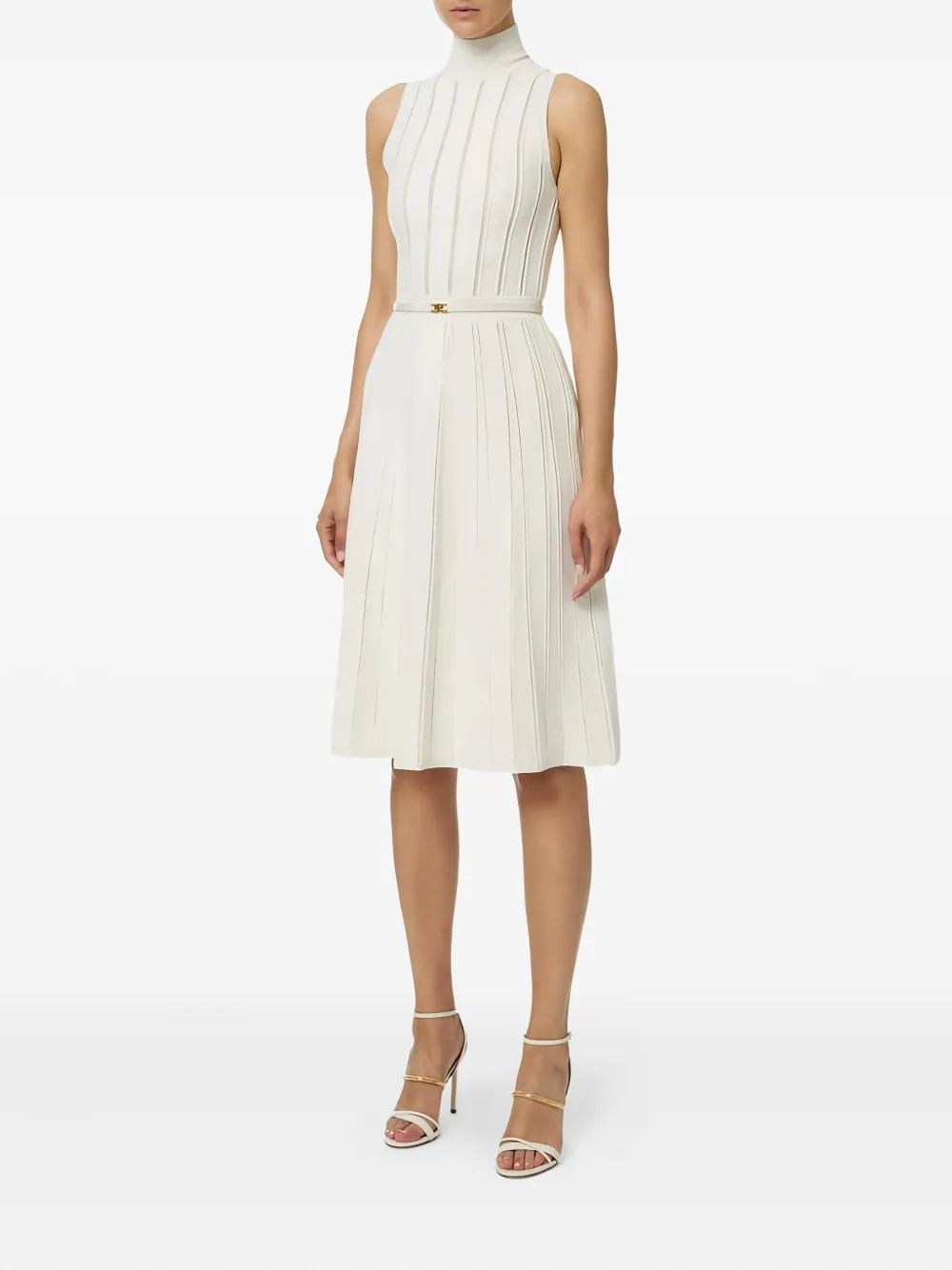 Elisabetta Franchi high-neck openwork midi knit dress - Beige