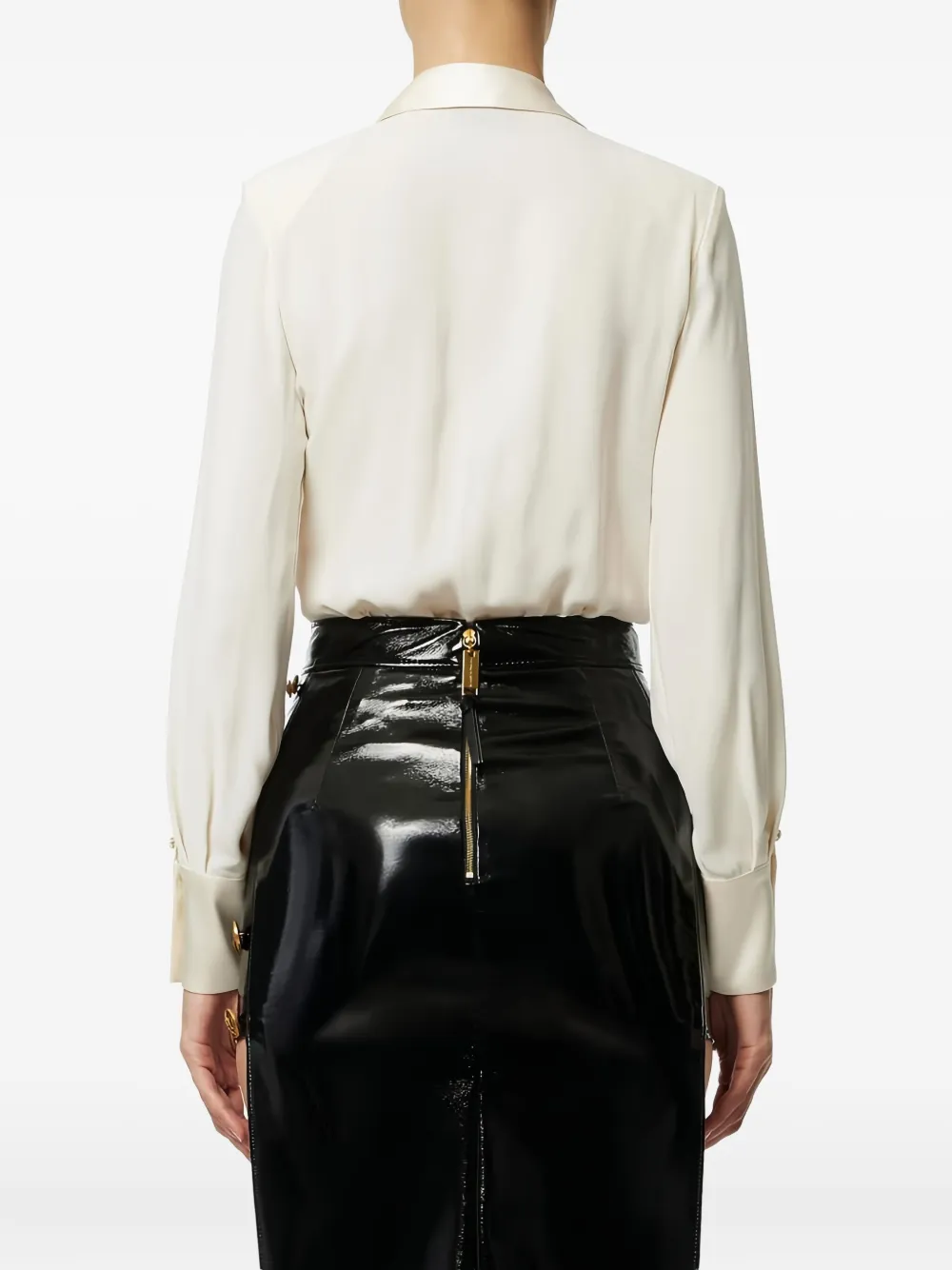Elisabetta Franchi Crossover Satin Bodysuit In Neutral