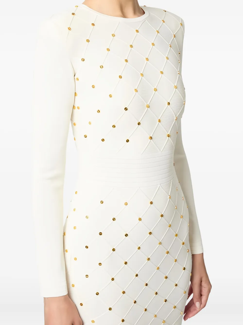 Elisabetta Franchi Diamond-pattern Button Mini Dress In Neutral