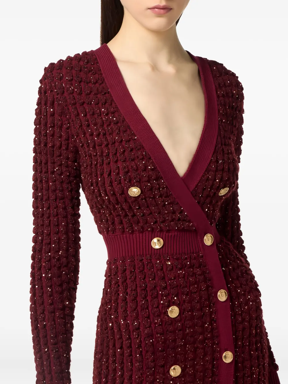 Elisabetta Franchi Boucle Knit Dress With Sequins In Burgundy