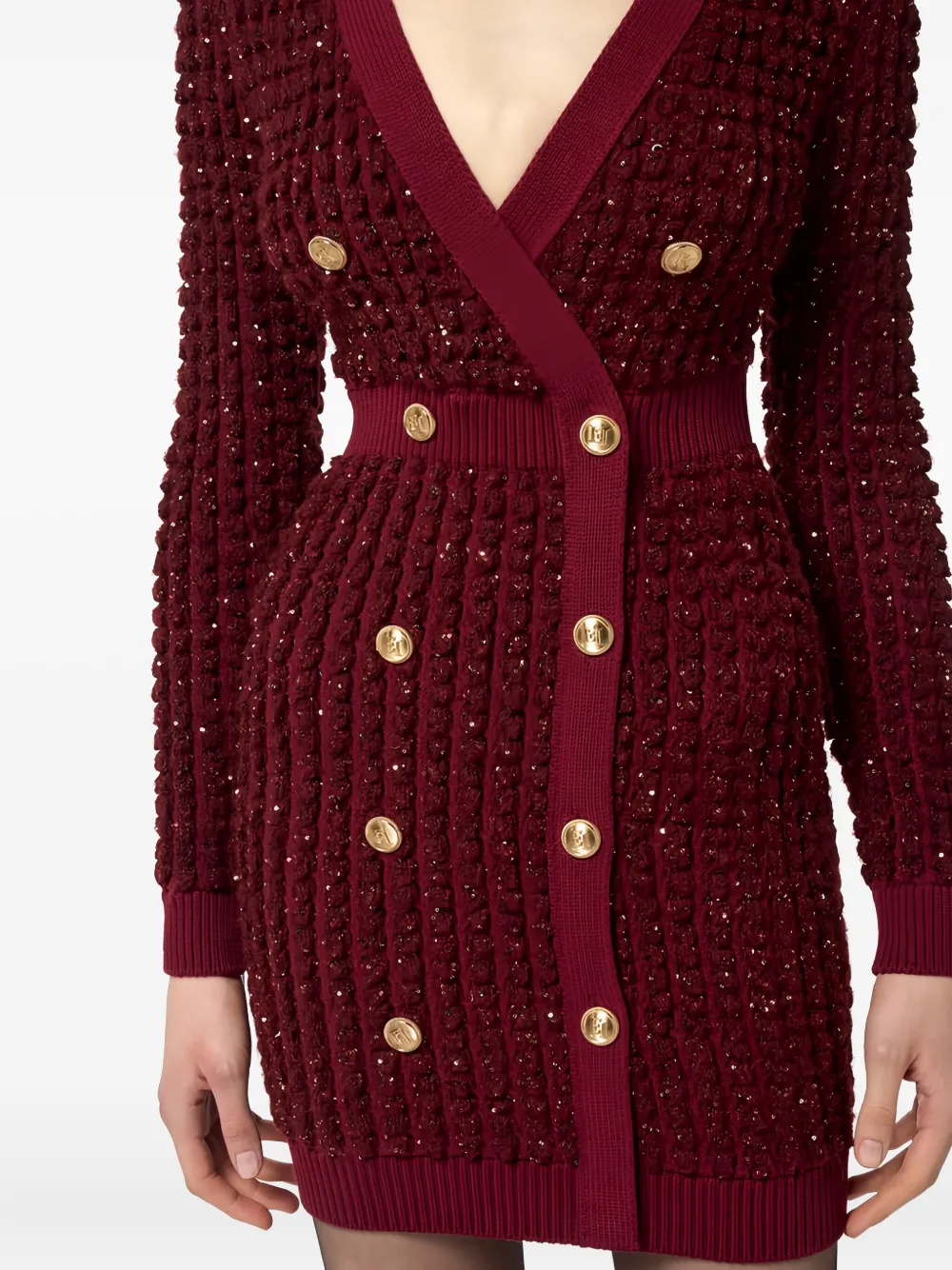 Elisabetta Franchi Boucle Knit Dress With Sequins In Burgundy