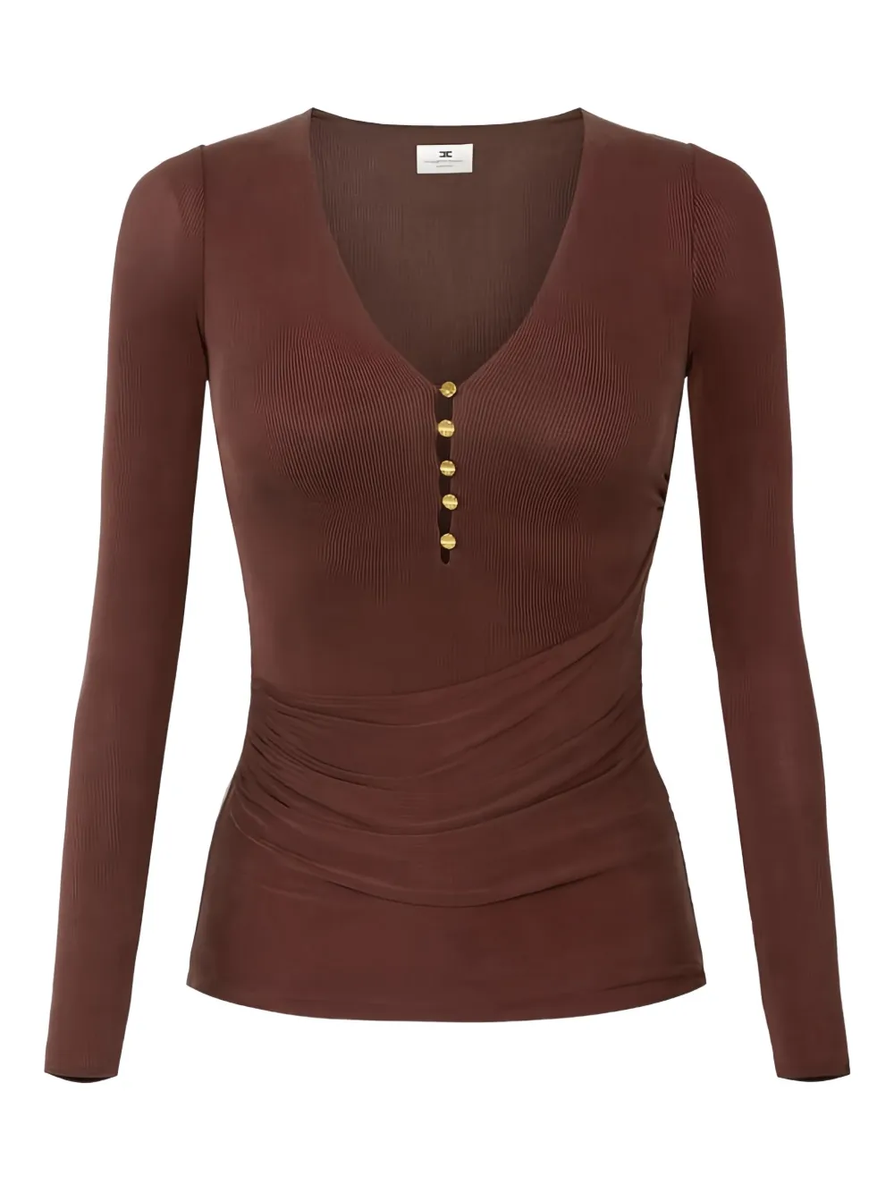 Elisabetta Franchi Button Draped Long-sleeve T-shirt In Brown