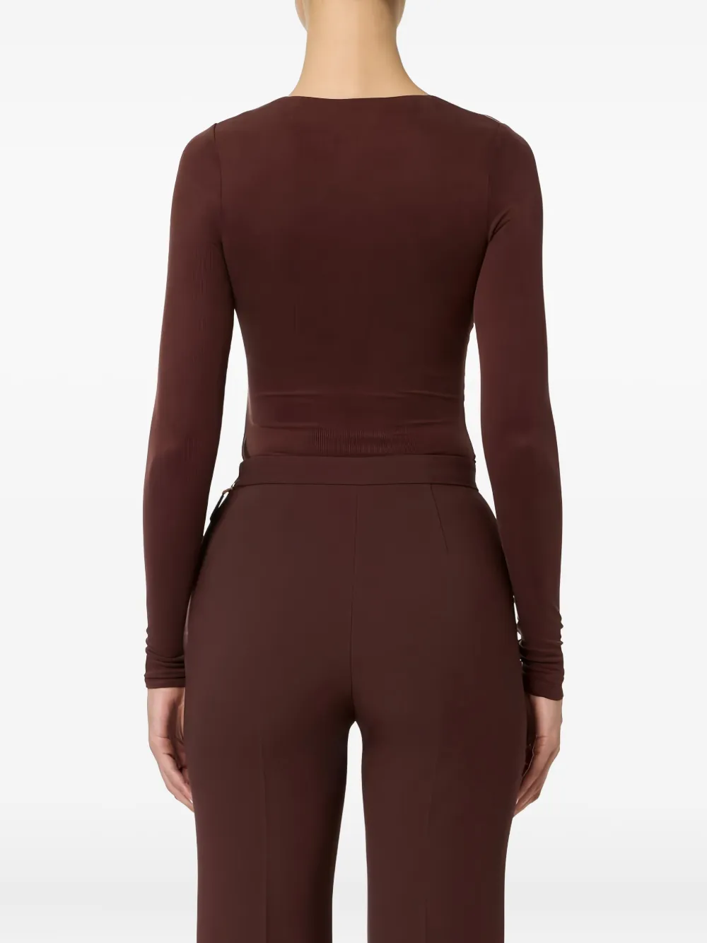 Elisabetta Franchi Button Draped Long-sleeve T-shirt In Brown