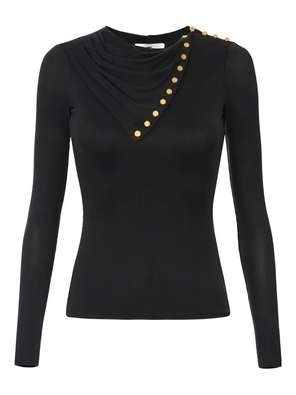 Elisabetta Franchi Draped Button Long-sleeve T-shirt In Black