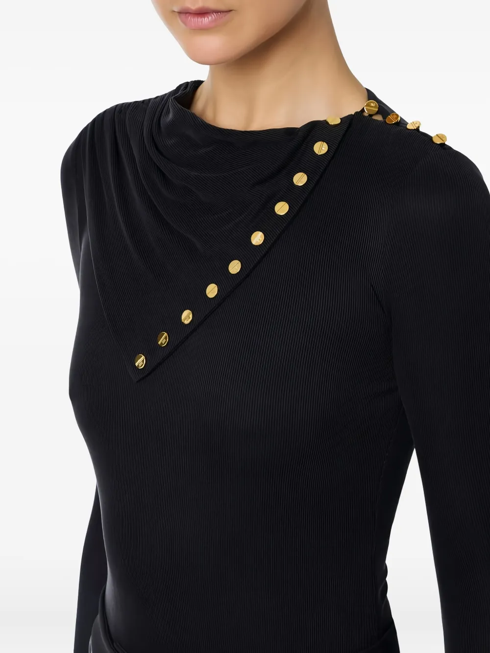 Elisabetta Franchi Draped Button Long-sleeve T-shirt In Black