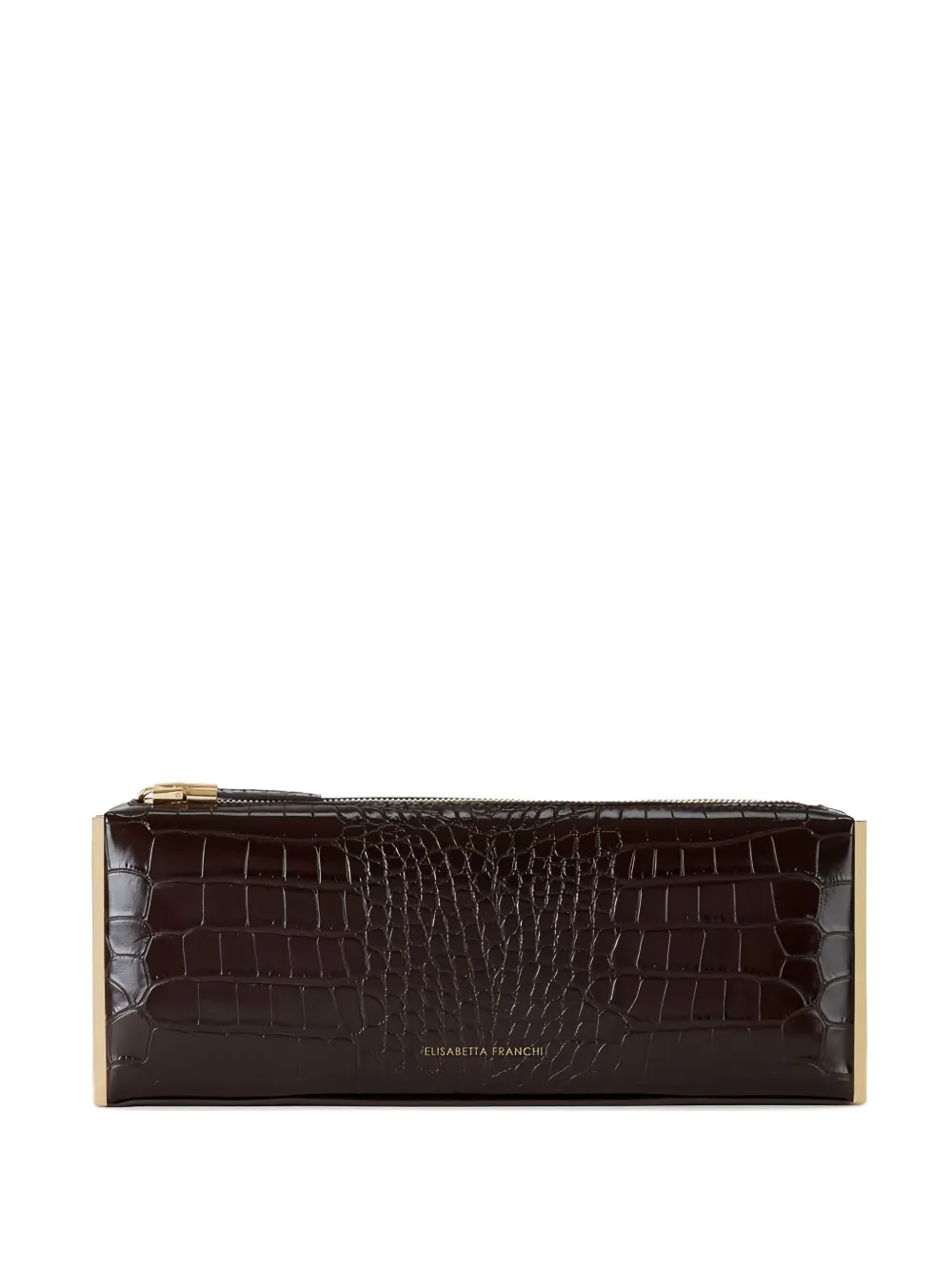 Elisabetta Franchi Crocodile-effect Baguette Clutch Bag In Brown