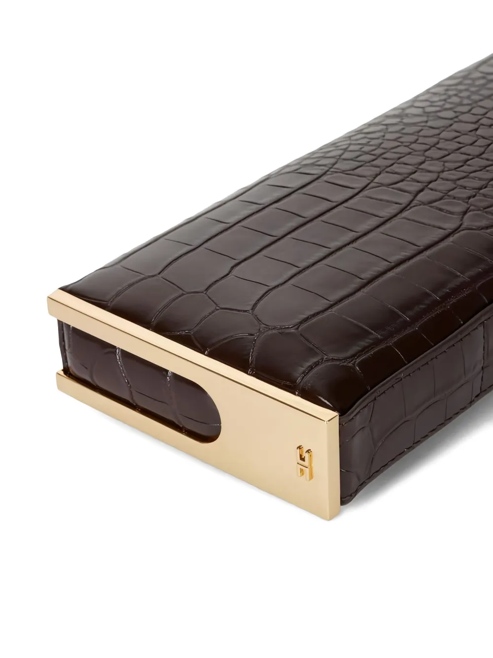 Elisabetta Franchi Crocodile-effect Baguette Clutch Bag In Brown
