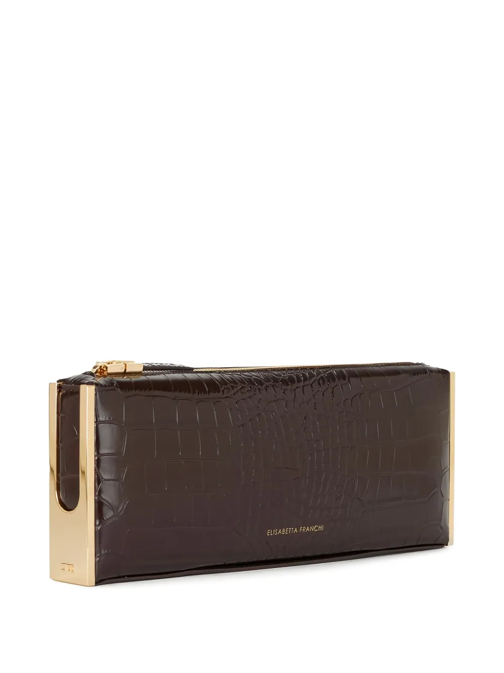Elisabetta Franchi Crocodile-effect Baguette Clutch Bag In Brown