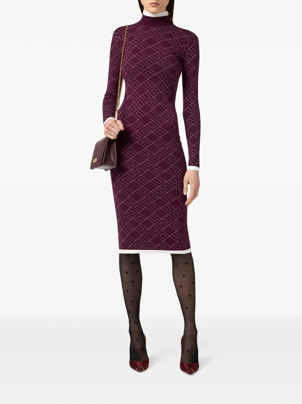 Elisabetta Franchi decorative-button jacquard knit midi dress - Rood