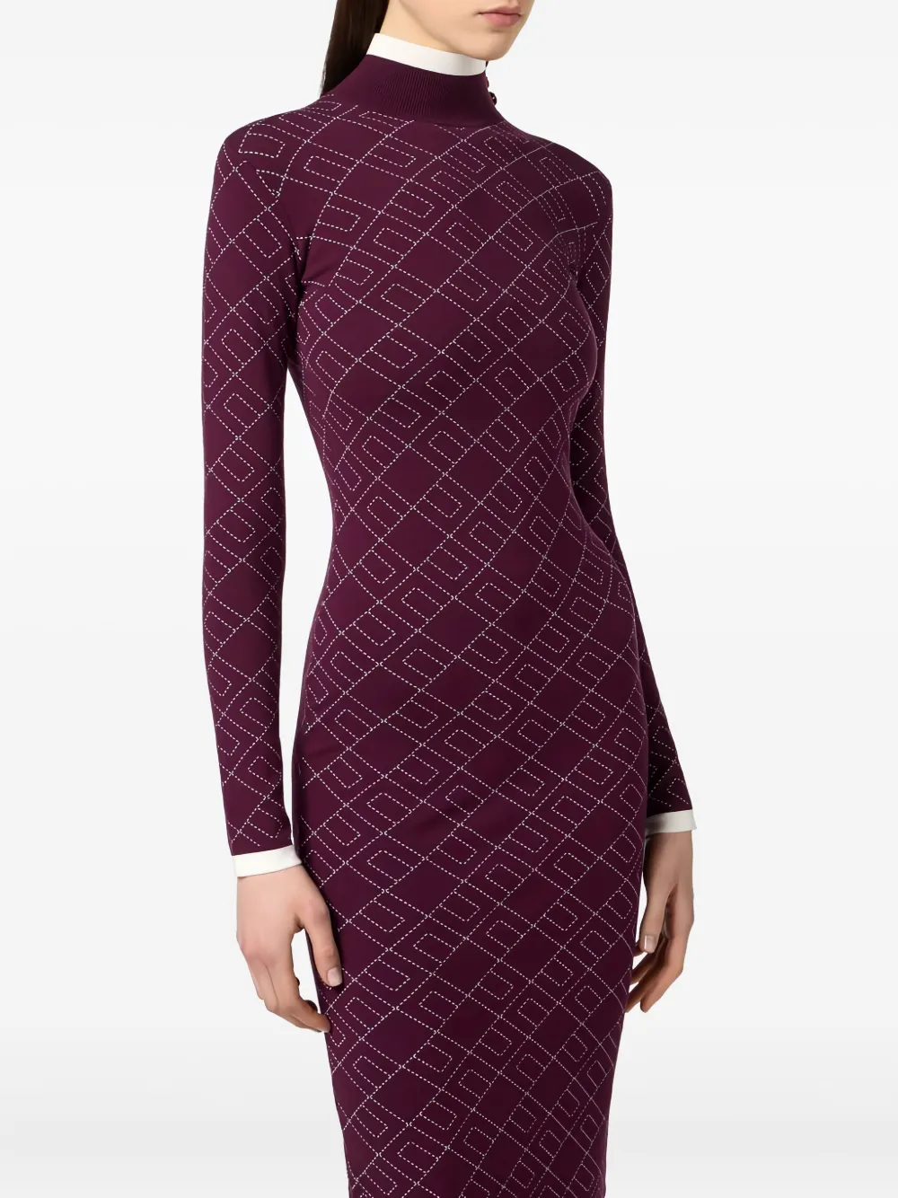 Elisabetta Franchi Decorative-button Jacquard Knit Midi Dress In Red