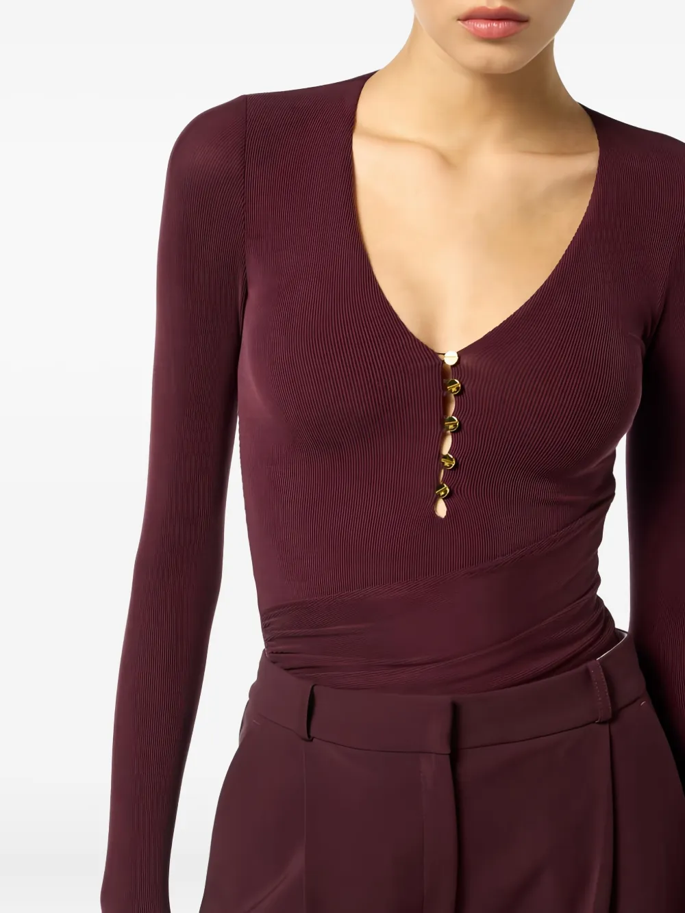 Elisabetta Franchi Button Long-sleeve T-shirt In Brown