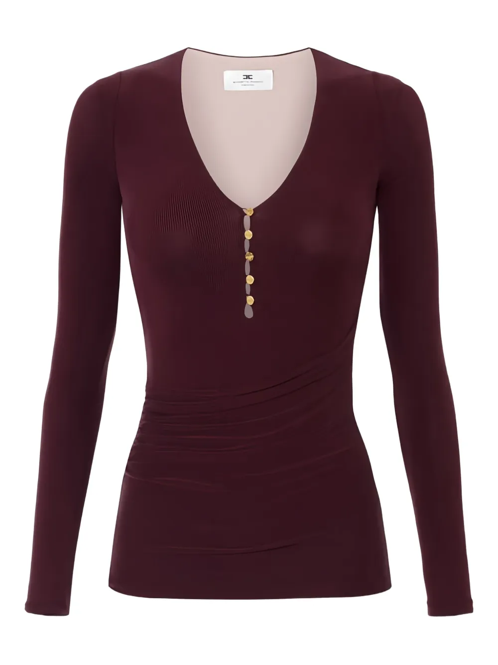 Elisabetta Franchi Button Long-sleeve T-shirt In Brown