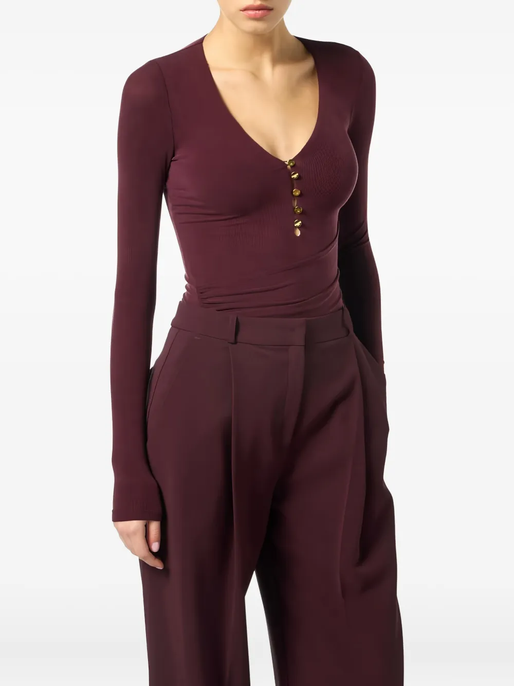 Elisabetta Franchi Button Long-sleeve T-shirt In Brown