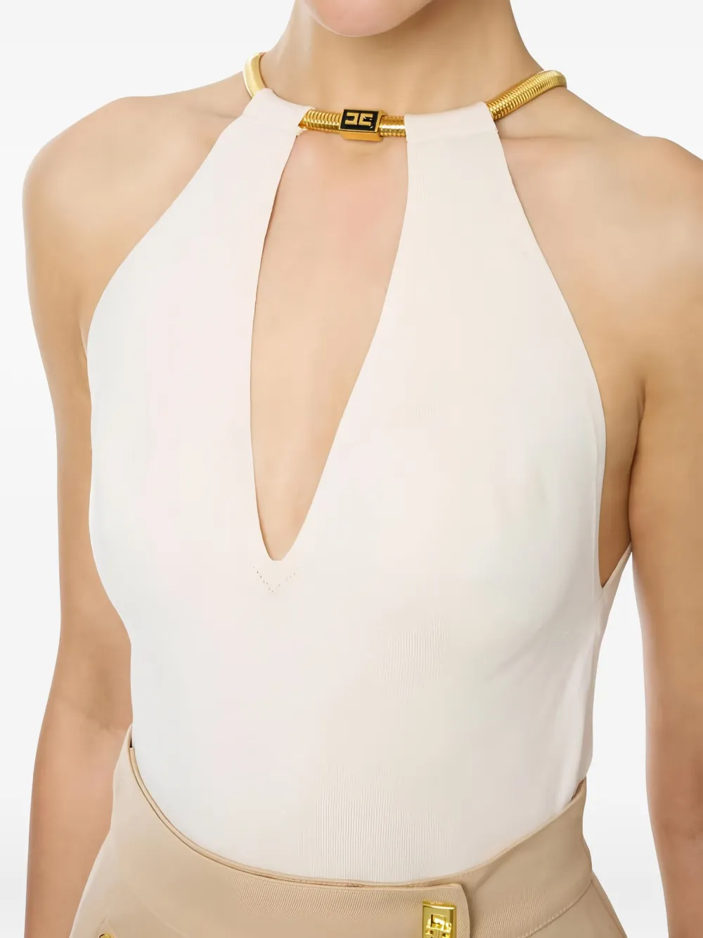 Elisabetta Franchi Gebreide haltertop Beige