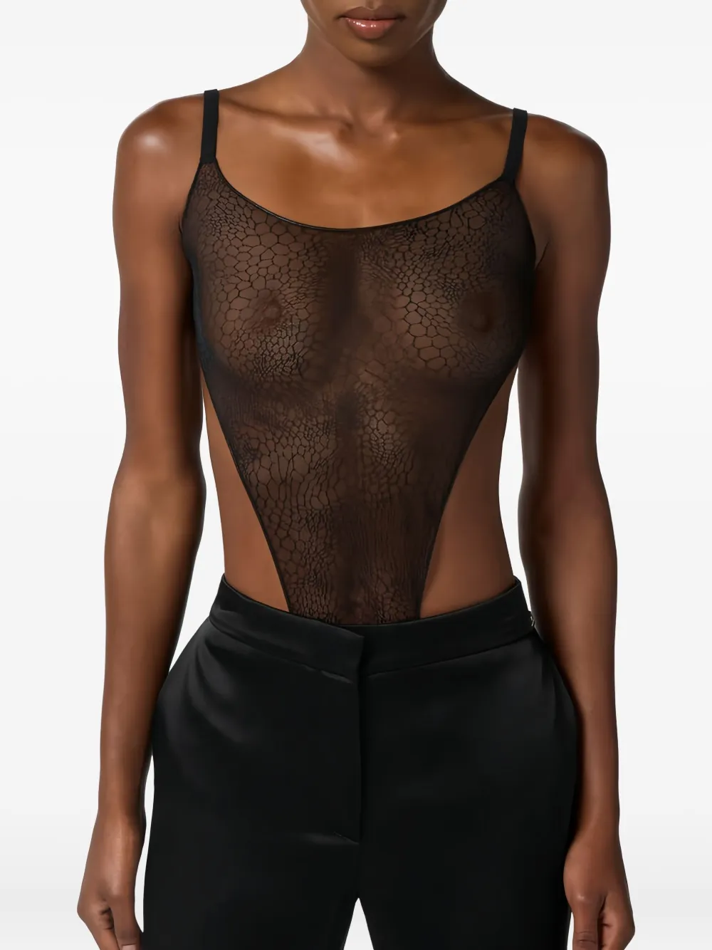 Elisabetta Franchi Snake-pattern Tulle Bodysuit In Black