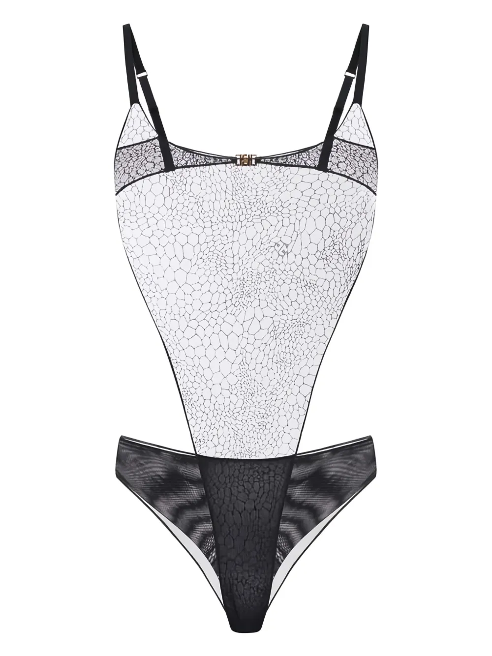 Elisabetta Franchi Snake-pattern Tulle Bodysuit In Black