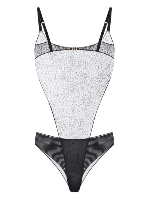 Elisabetta Franchi body de tul con motivo de serpiente