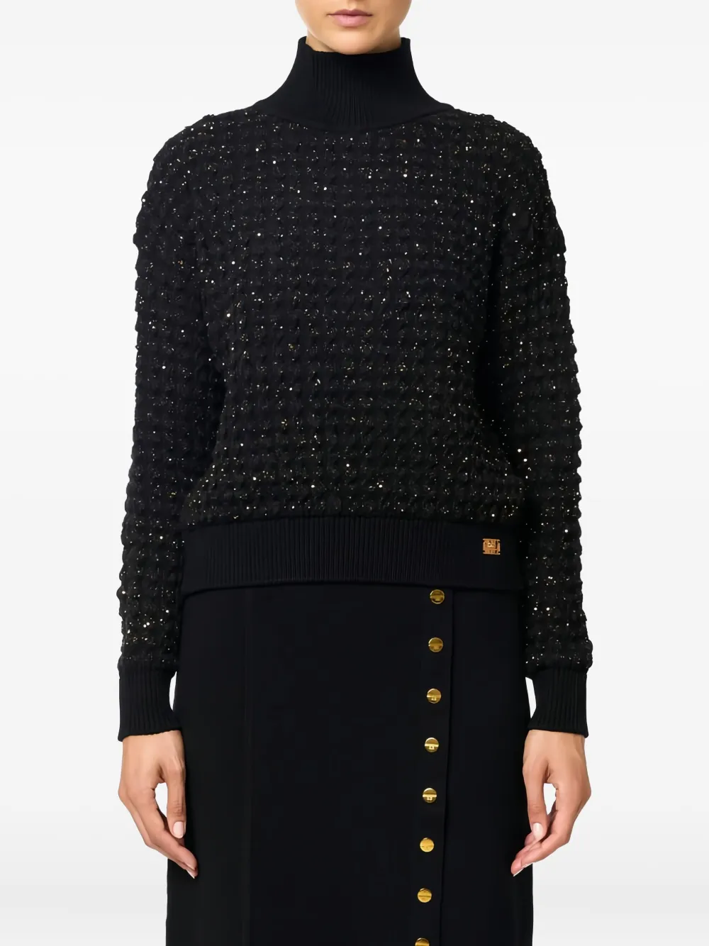 Elisabetta Franchi Bouclé trui met hoge kraag Zwart