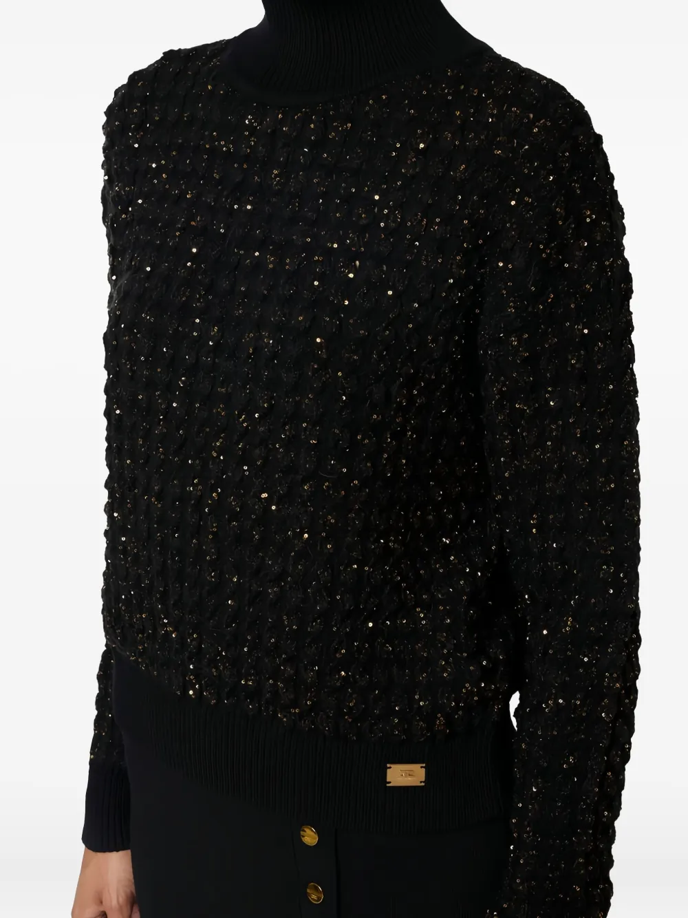 Elisabetta Franchi Bouclé trui met hoge kraag Zwart