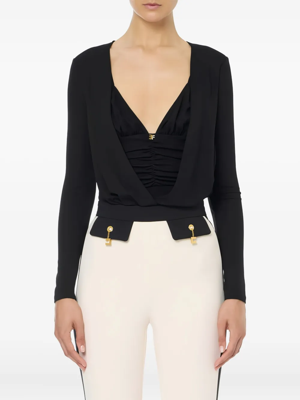 Elisabetta Franchi draped-design logo-detail top - Zwart