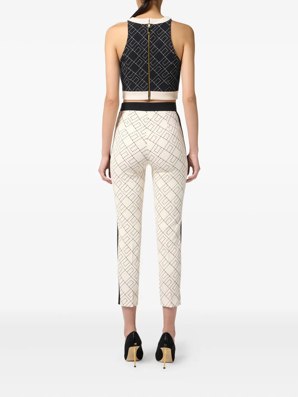 Elisabetta Franchi Logo-print Two-colour Trousers In Red