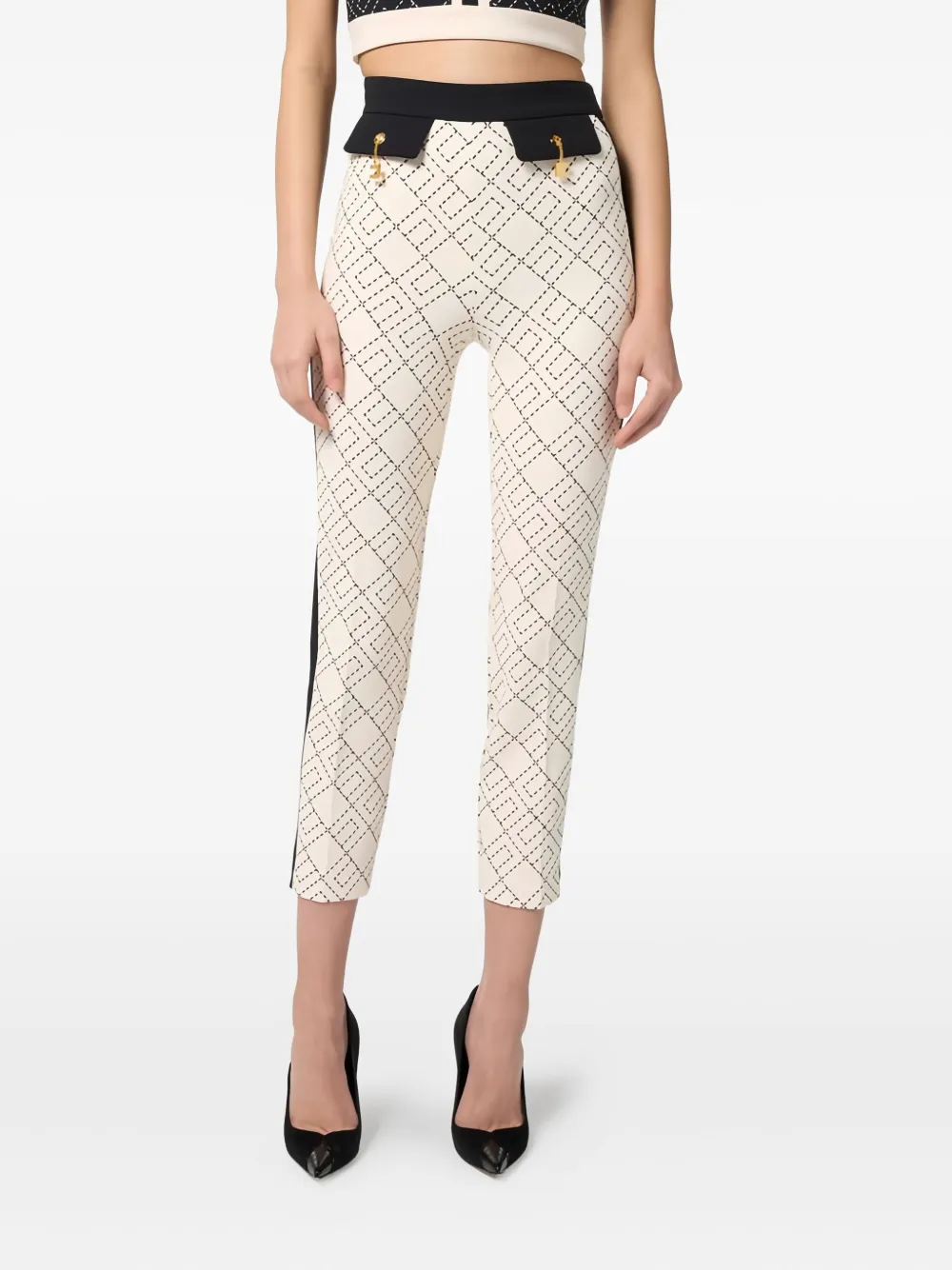 Elisabetta Franchi Logo-print Two-colour Trousers In Red