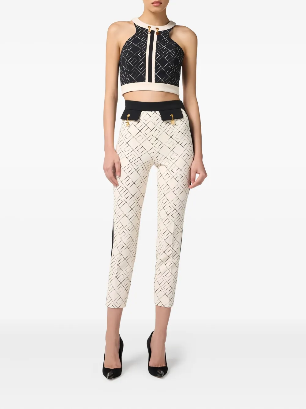 Elisabetta Franchi logo-print two-colour trousers | Cropped Pants | Image 2