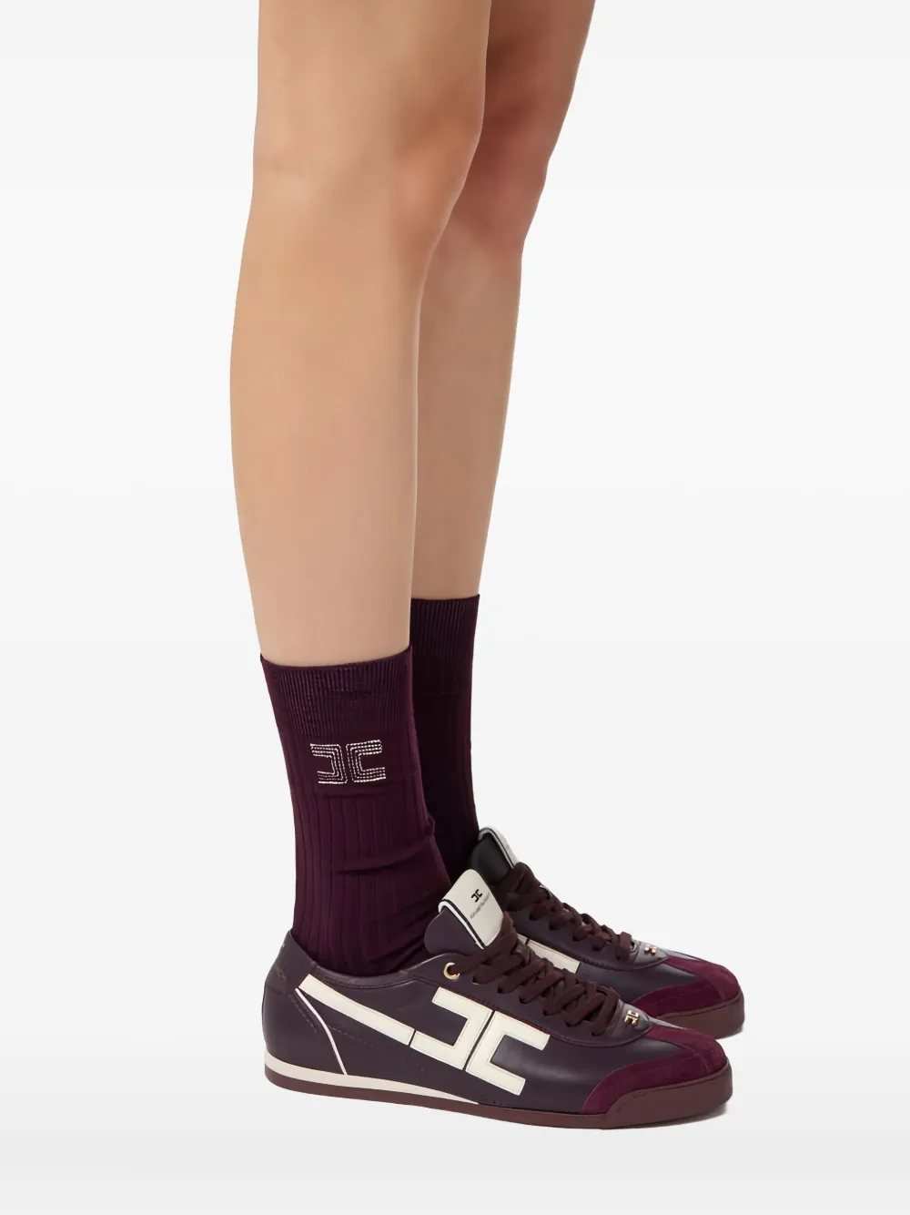Elisabetta Franchi Logo-embroidered Socks In Brown