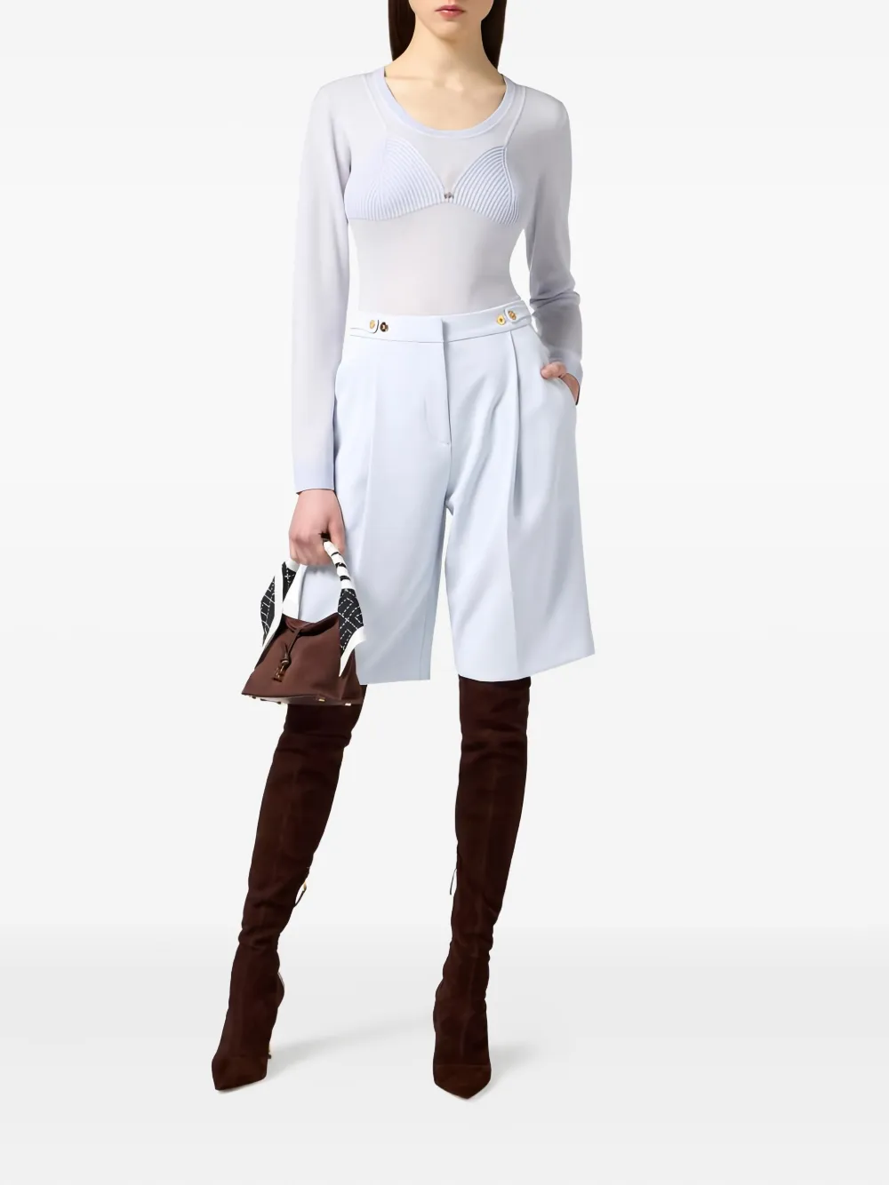 Elisabetta Franchi Jewel-logo Wool-blend Top In White