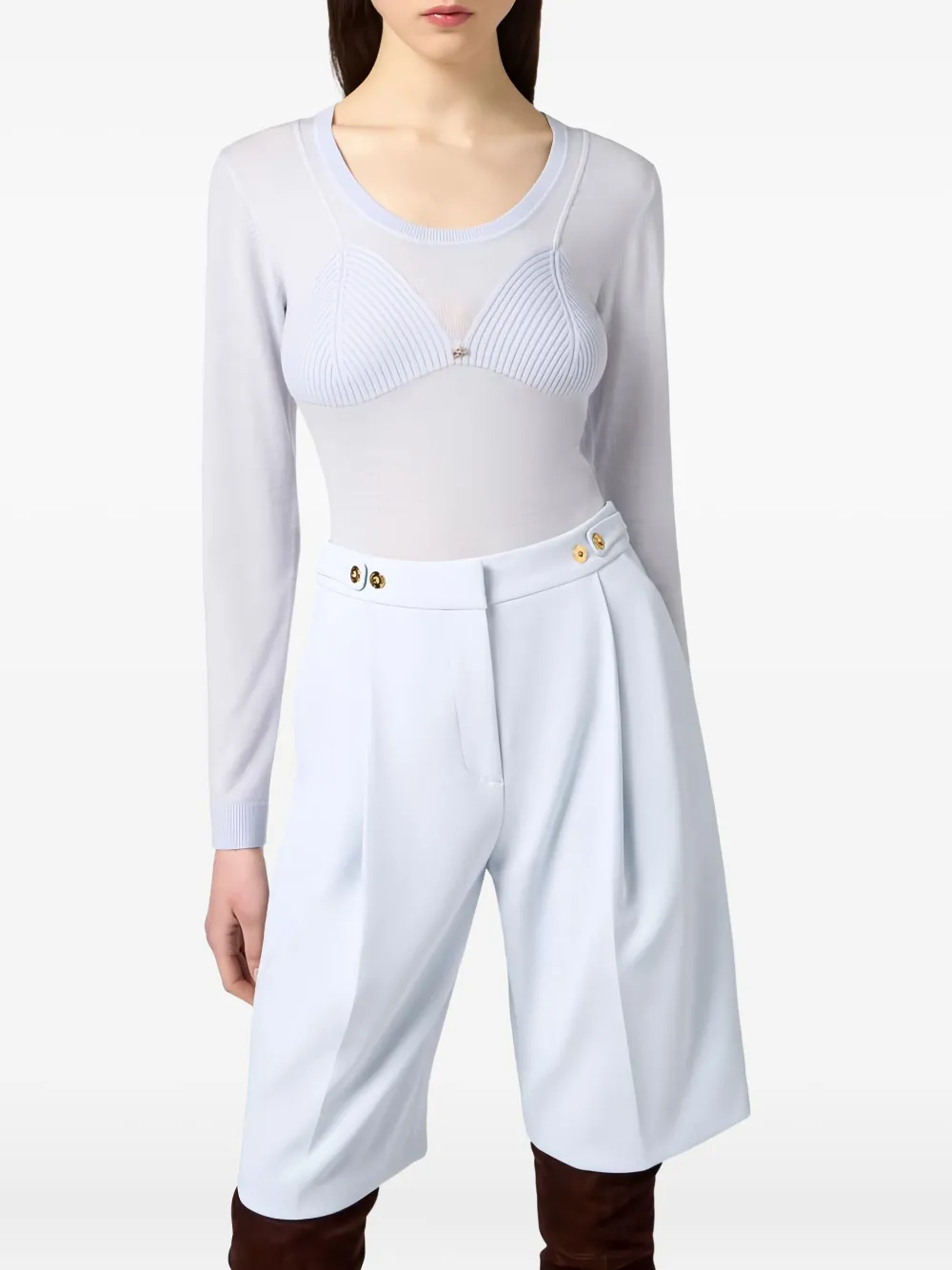 Elisabetta Franchi Jewel-logo Wool-blend Top In White