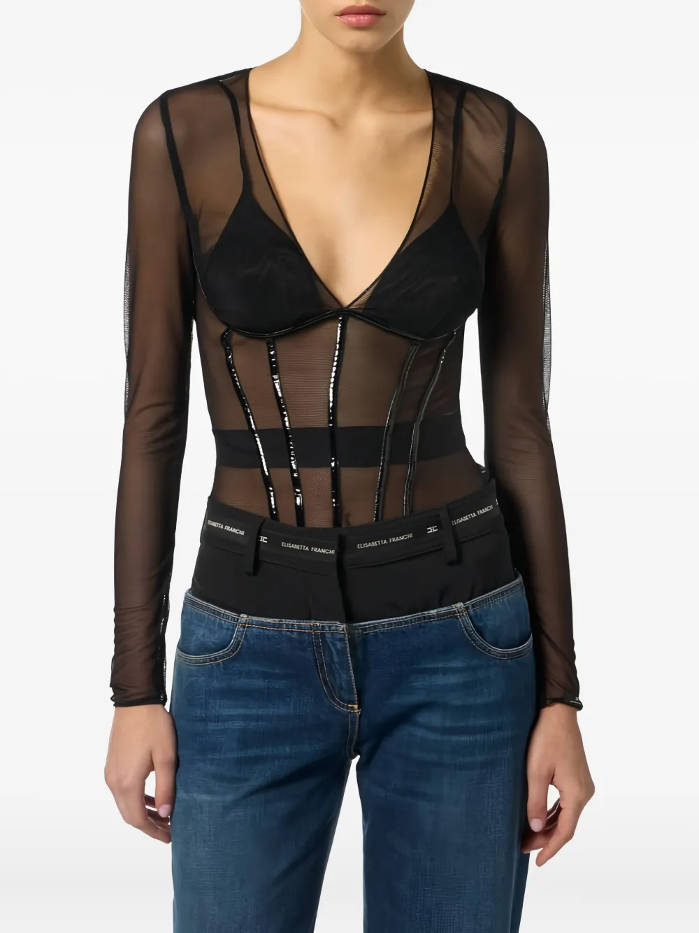 Elisabetta Franchi Tulle Blouse In Black