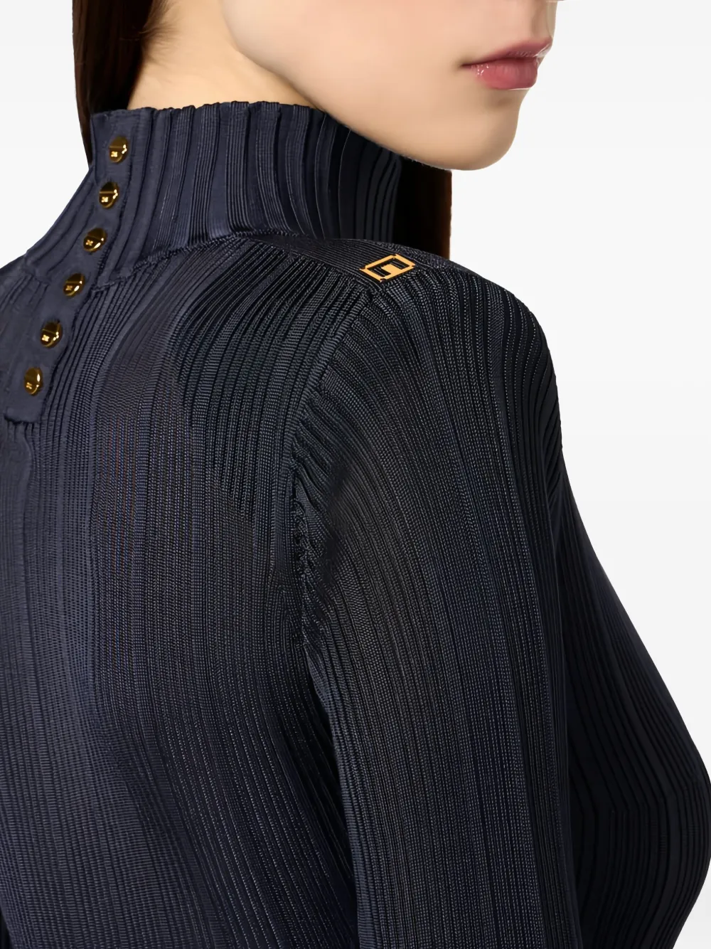 Elisabetta Franchi Top met hoge hals en logodetail Blauw