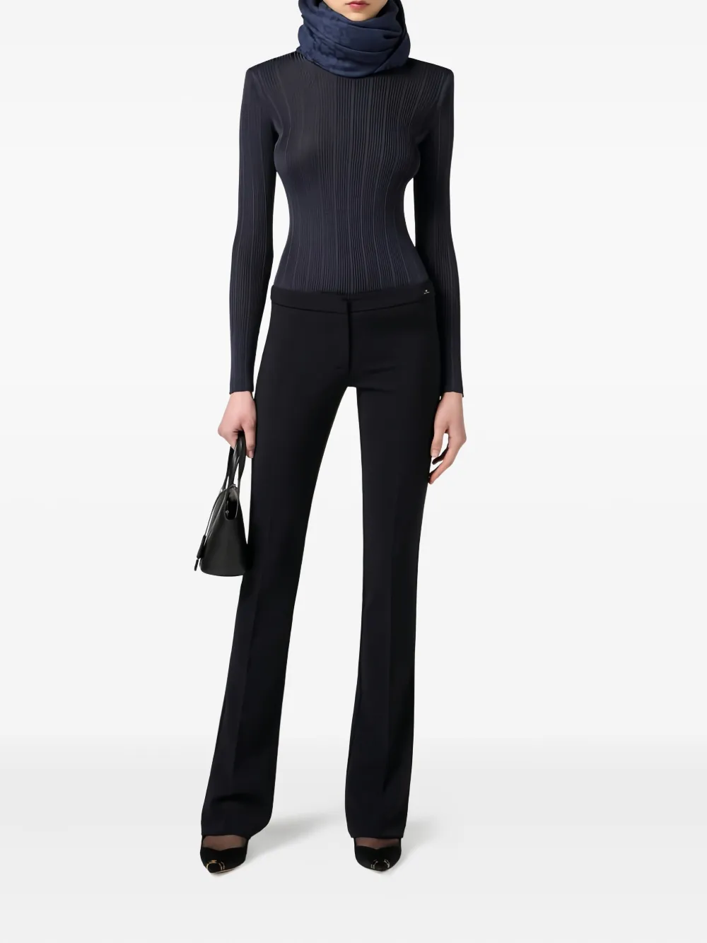 Elisabetta Franchi Top met hoge hals en logodetail Blauw