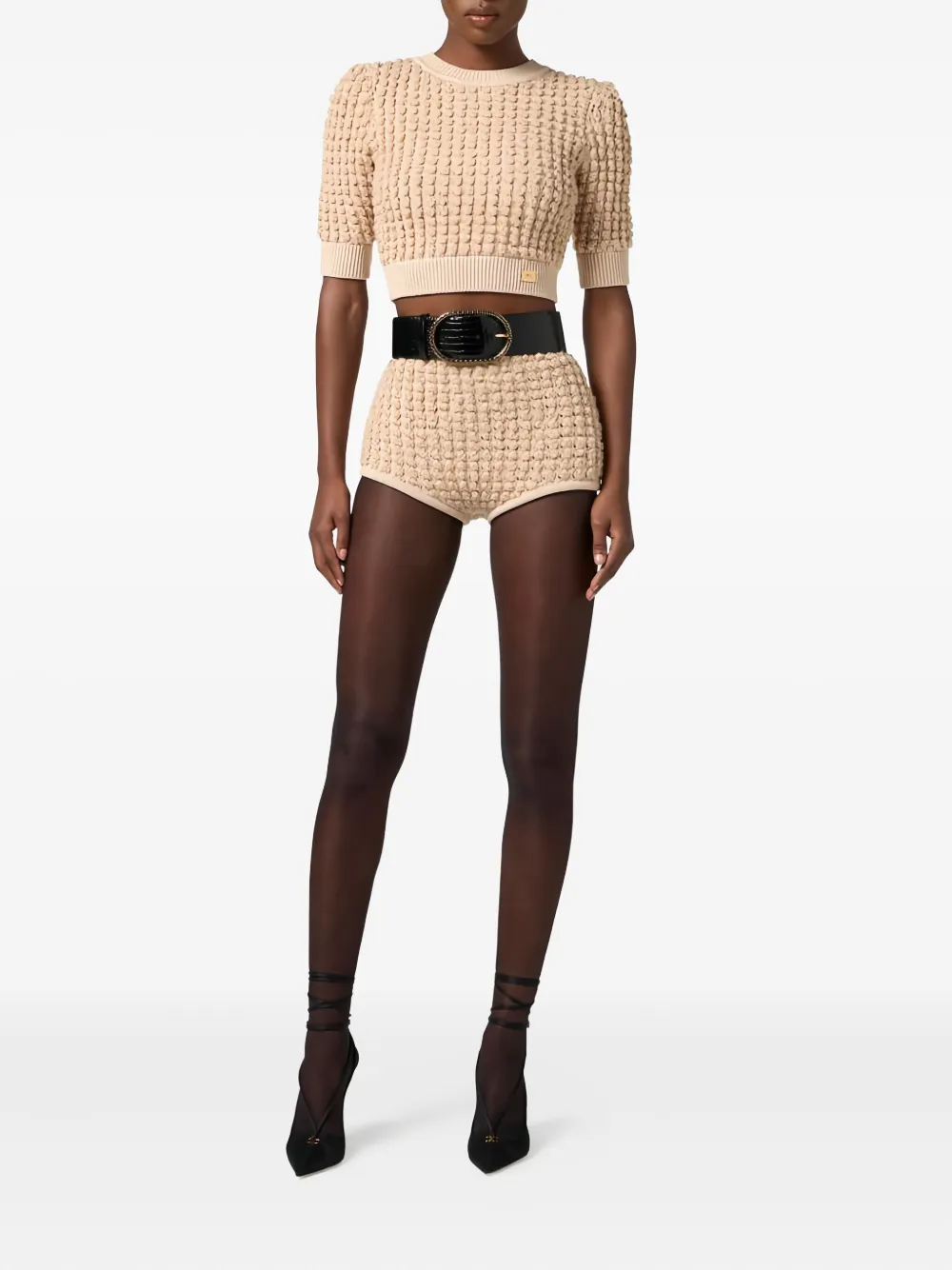 Elisabetta Franchi Cropped Knitted Top In Brown