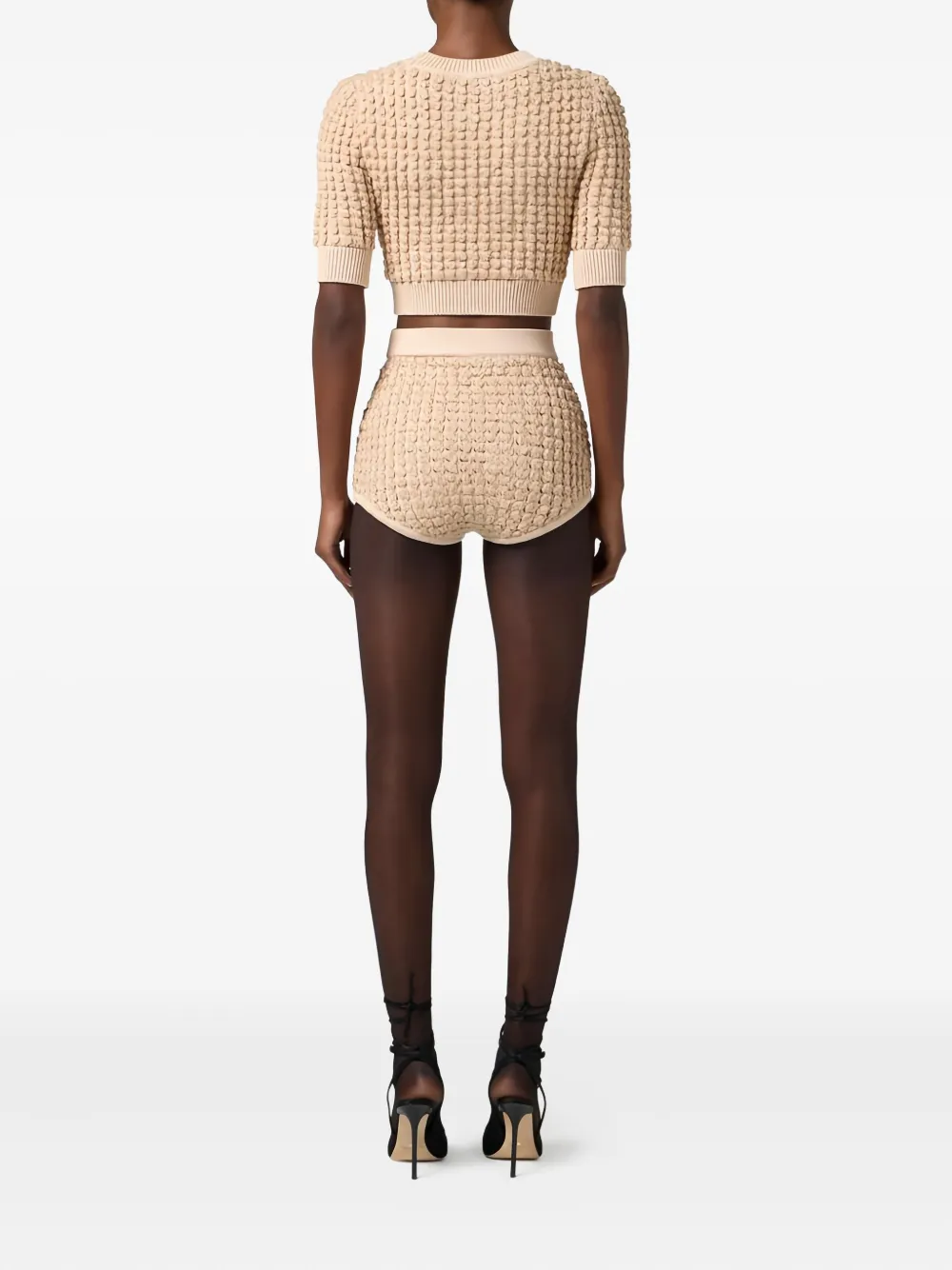 Elisabetta Franchi Cropped Knitted Top In Brown