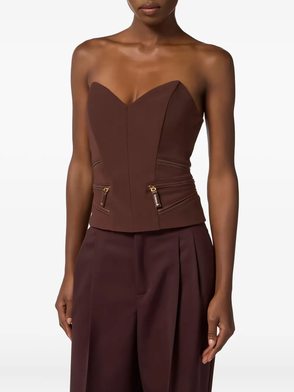 Elisabetta Franchi Bustier top met rits Bruin