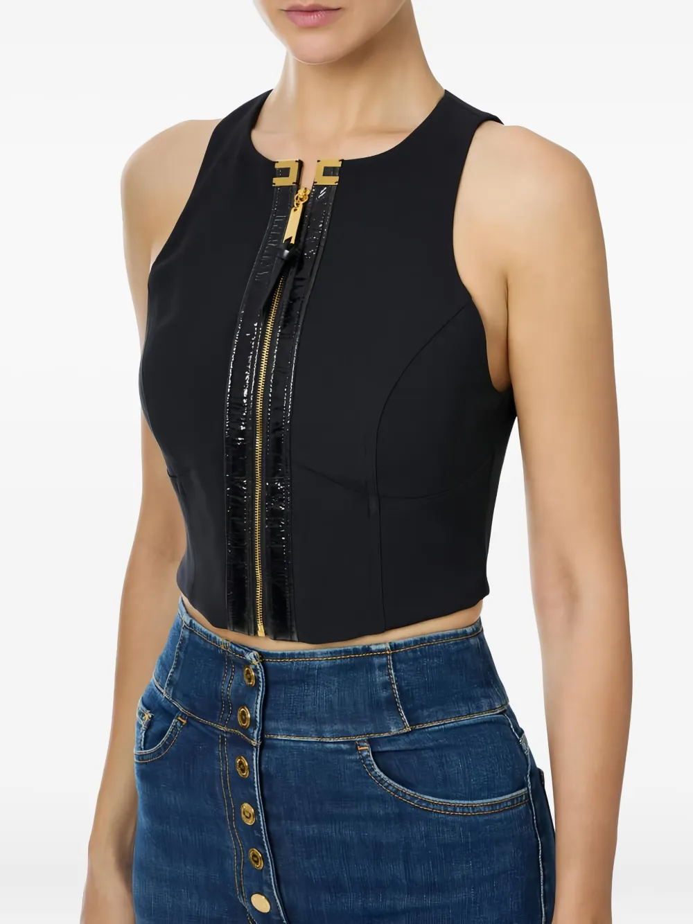 Elisabetta Franchi Cropped Zip-up Top In Black